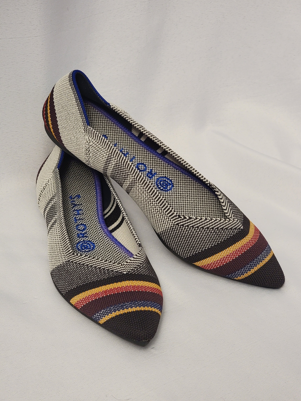 Rothy's The Point Inverse Multicolor Stripe Flats Size 7.5 - Picture 2 of 13